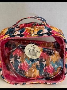 Three Piece Cosmetic Bag Set by Hollywood Color Company Cactus Pattern